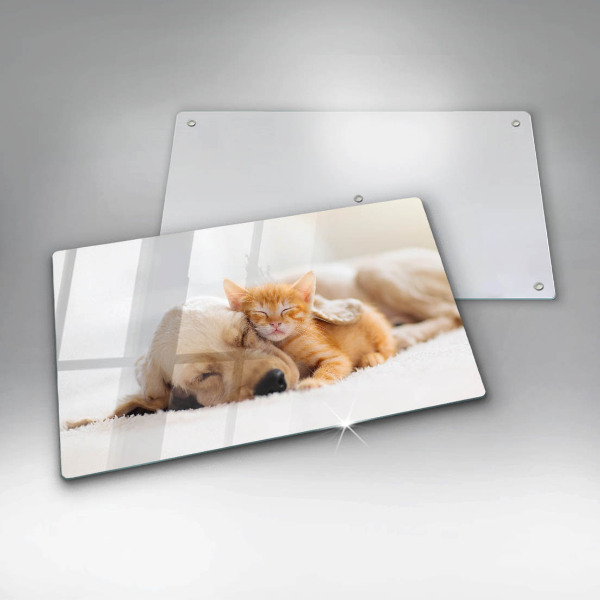 Krájecí prkénko skleněné Zvířata pes a kočka