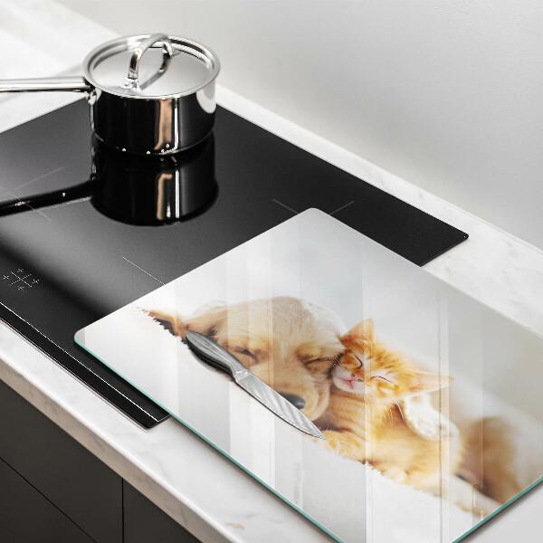 Krájecí prkénko skleněné Zvířata pes a kočka