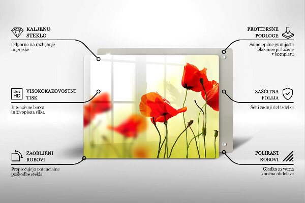 Skleněná deska do kuchyně Květy červeného máku