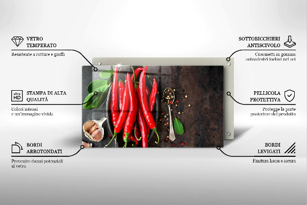 Krájecí prkénko skleněné Červené chilli papričky