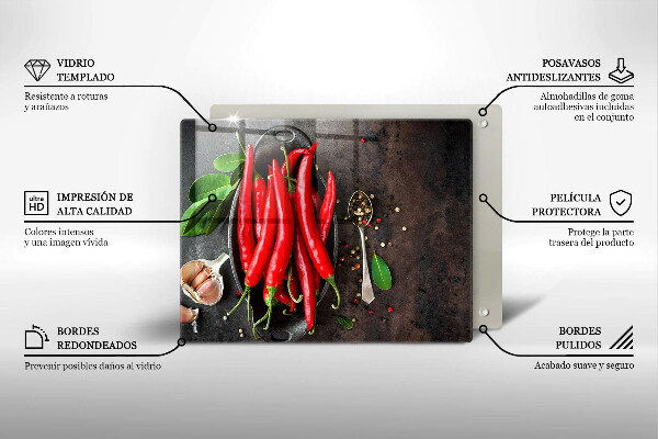 Krájecí prkénko skleněné Červené chilli papričky