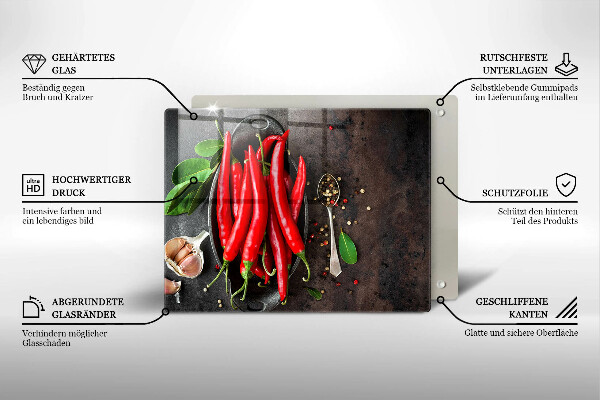 Krájecí prkénko skleněné Červené chilli papričky