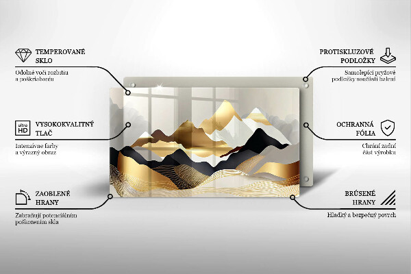 Krájecí prkénko skleněné Abstraktní zlaté hory