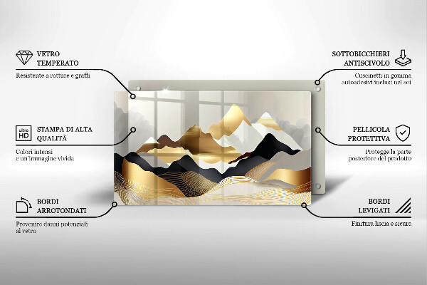 Krájecí prkénko skleněné Abstraktní zlaté hory
