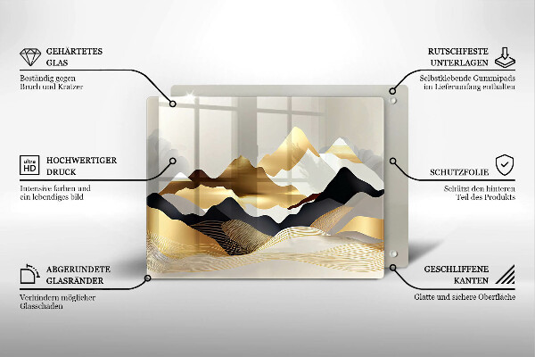 Krájecí prkénko skleněné Abstraktní zlaté hory