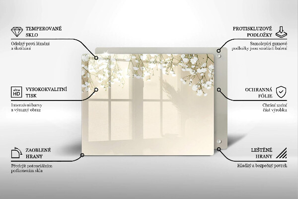 Krájecí prkénko skleněné Sádrové boho květiny