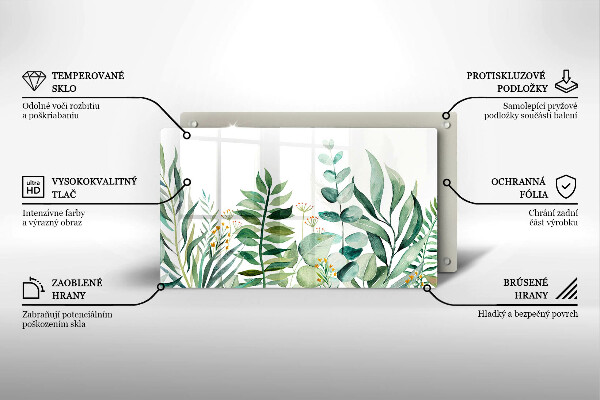 Krájecí prkénko skleněné Ilustrace rostlin listy