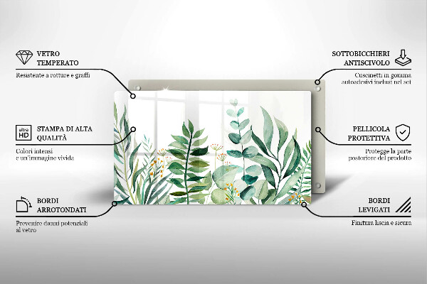 Krájecí prkénko skleněné Ilustrace rostlin listy