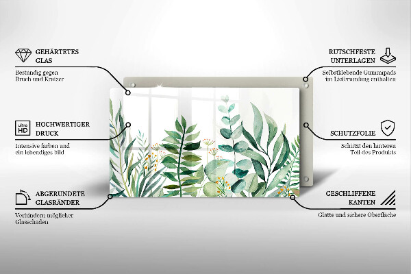 Krájecí prkénko skleněné Ilustrace rostlin listy