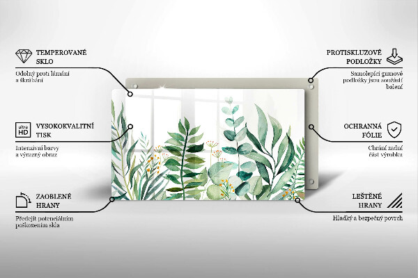 Krájecí prkénko skleněné Ilustrace rostlin listy