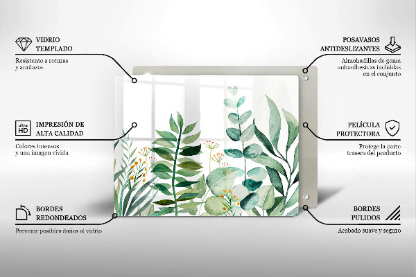 Krájecí prkénko skleněné Ilustrace rostlin listy