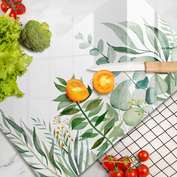 Krájecí prkénko skleněné Ilustrace rostlin listy