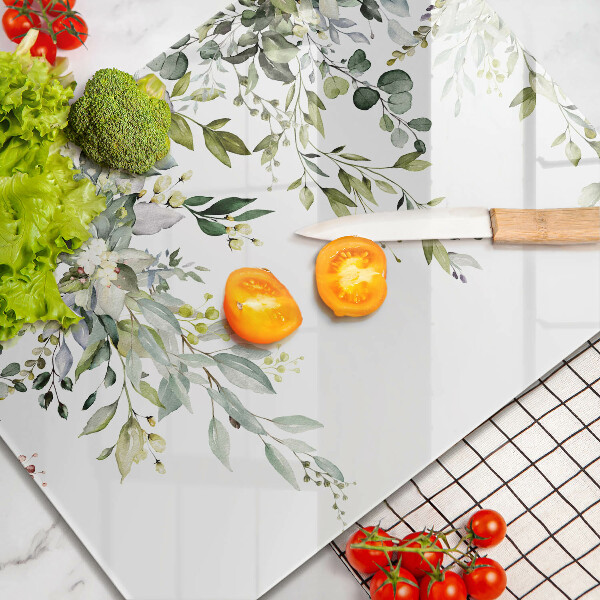 Krájecí prkénko skleněné Dekorativní listy a květy