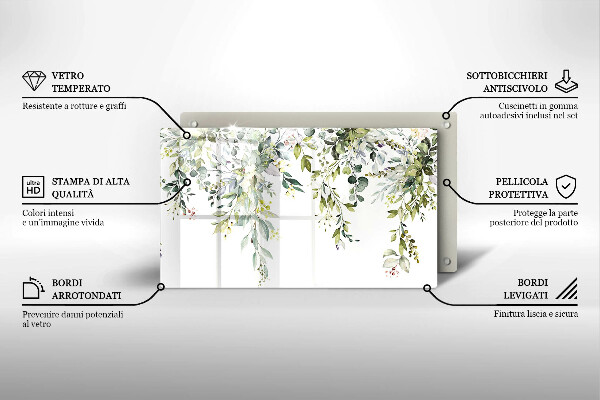 Krájecí prkénko skleněné Dekorativní listy a květy