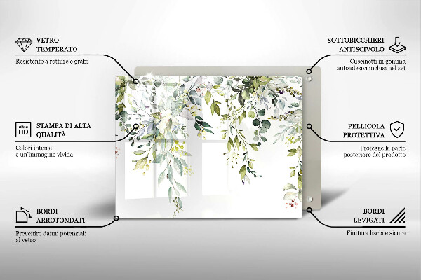 Krájecí prkénko skleněné Dekorativní listy a květy