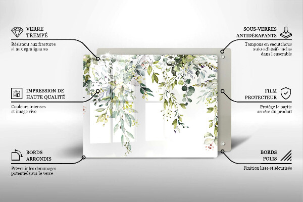 Krájecí prkénko skleněné Dekorativní listy a květy