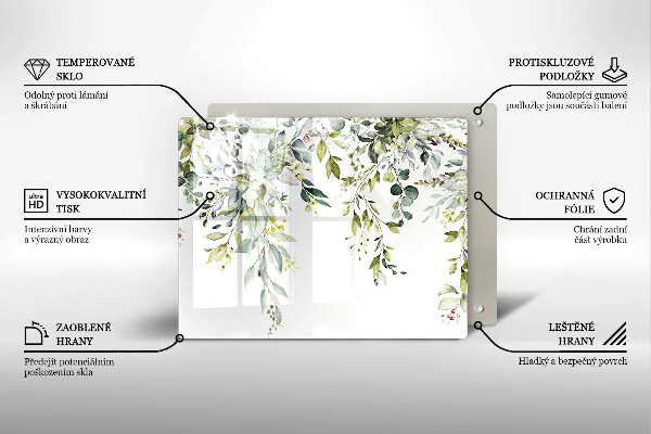 Krájecí prkénko skleněné Dekorativní listy a květy