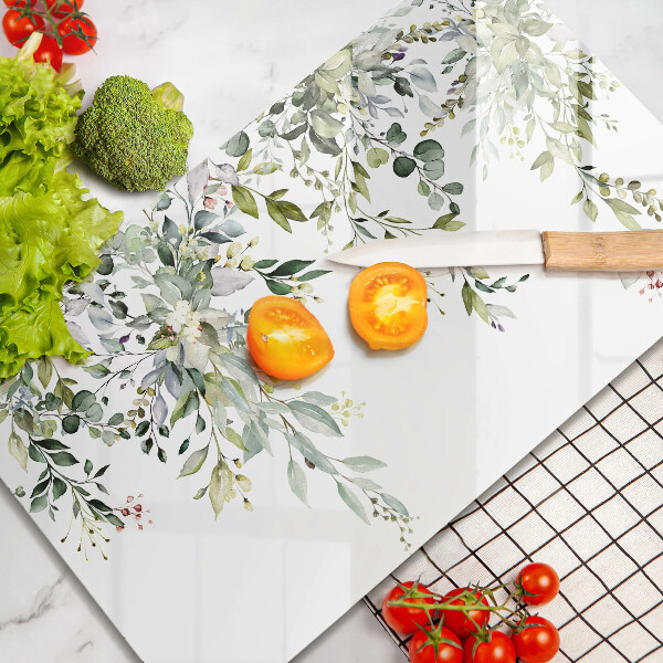 Krájecí prkénko skleněné Dekorativní listy a květy