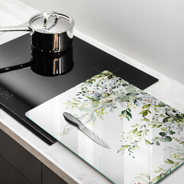 Krájecí prkénko skleněné Dekorativní listy a květy