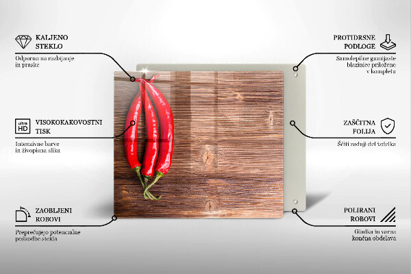 Skleněná krájecí deska Chilli papričky na dřevo