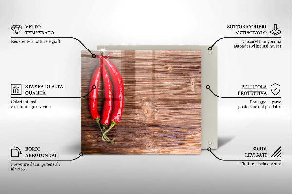 Skleněná krájecí deska Chilli papričky na dřevo