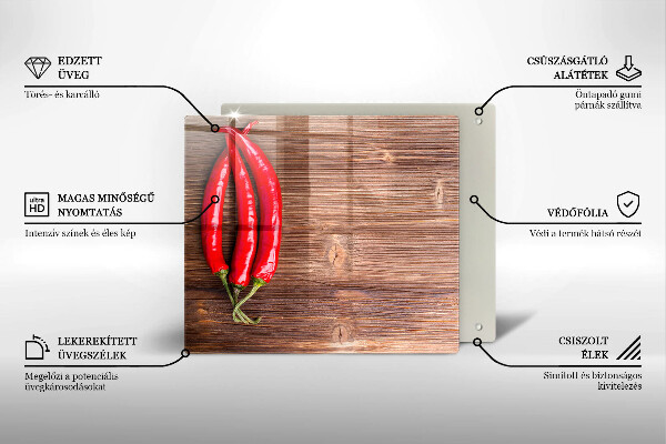 Skleněná krájecí deska Chilli papričky na dřevo