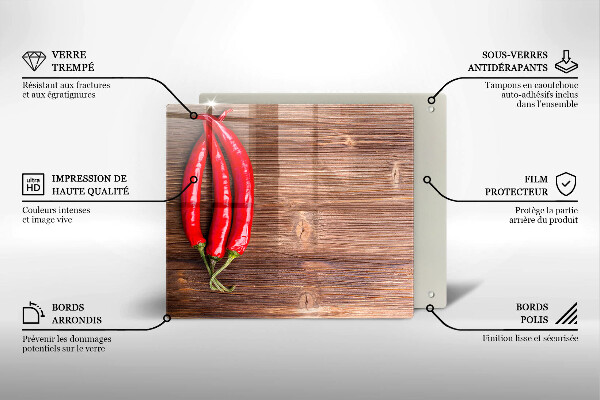 Skleněná krájecí deska Chilli papričky na dřevo