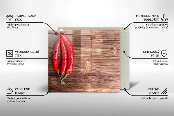 Skleněná krájecí deska Chilli papričky na dřevo