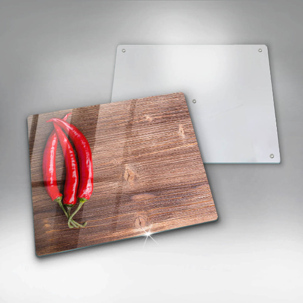 Skleněná krájecí deska Chilli papričky na dřevo