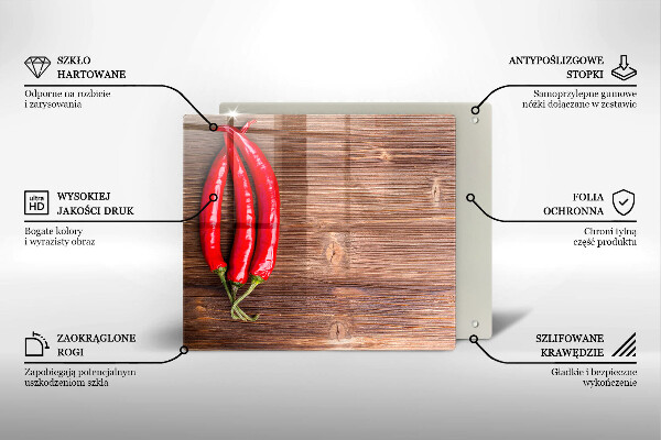 Skleněná krájecí deska Chilli papričky na dřevo