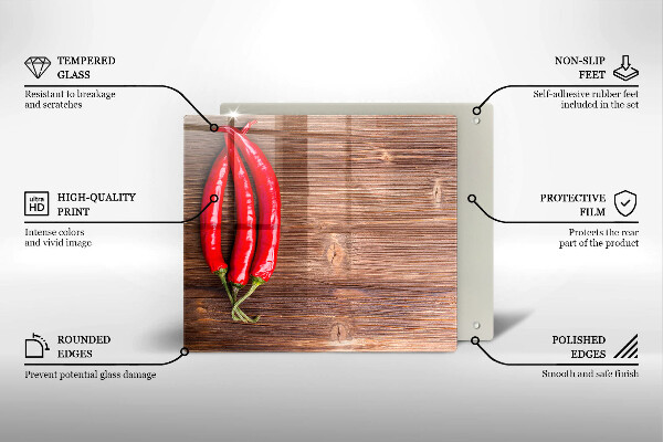 Skleněná krájecí deska Chilli papričky na dřevo