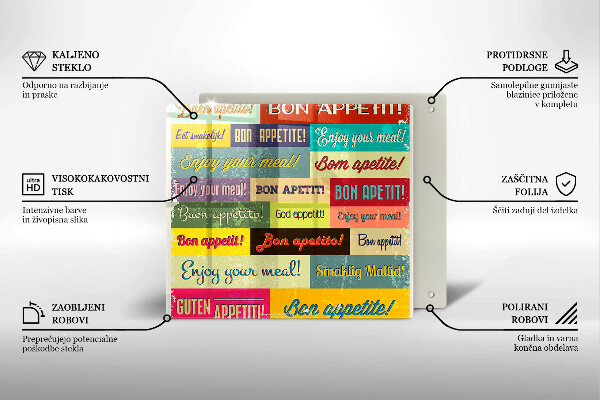 Skleněná krájecí deska Titulky jazyky dobré chuti