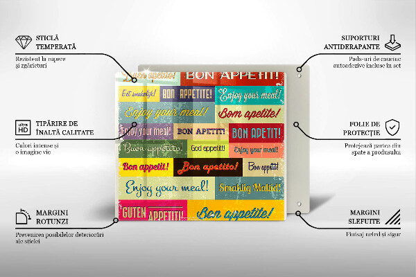 Skleněná krájecí deska Titulky jazyky dobré chuti