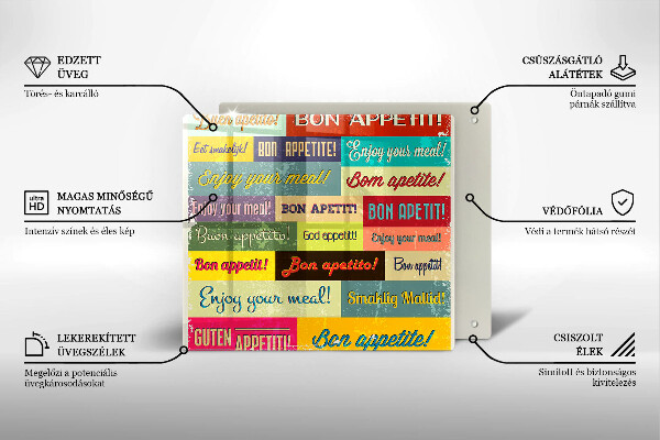 Skleněná krájecí deska Titulky jazyky dobré chuti