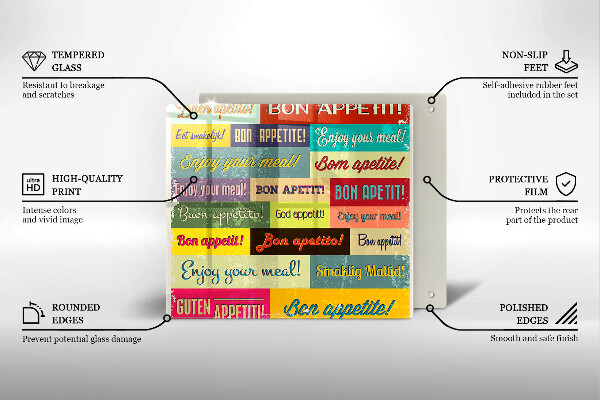 Skleněná krájecí deska Titulky jazyky dobré chuti