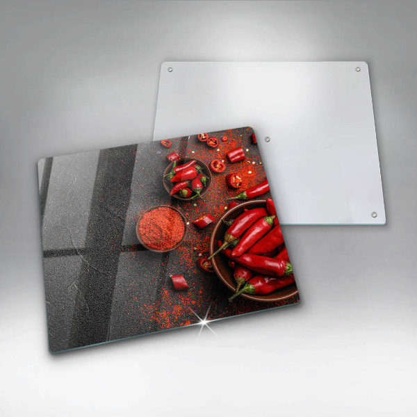 Krájecí prkénko skleněné Červené chilli papričky