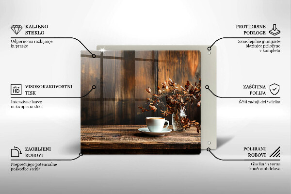 Skleněná deska do kuchyně Šálek kávy a dřevo