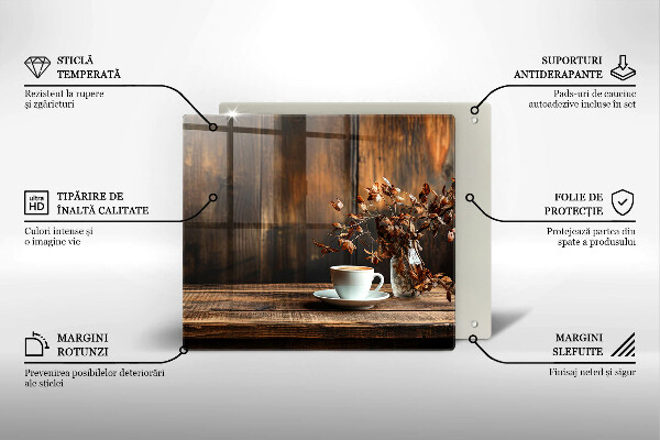 Skleněná deska do kuchyně Šálek kávy a dřevo