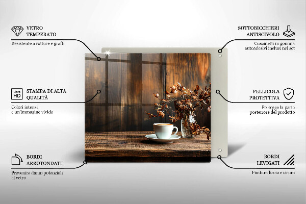 Skleněná deska do kuchyně Šálek kávy a dřevo