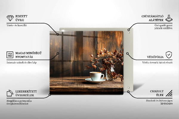 Skleněná deska do kuchyně Šálek kávy a dřevo