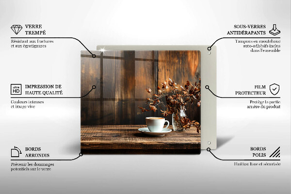 Skleněná deska do kuchyně Šálek kávy a dřevo