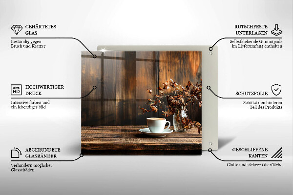 Skleněná deska do kuchyně Šálek kávy a dřevo