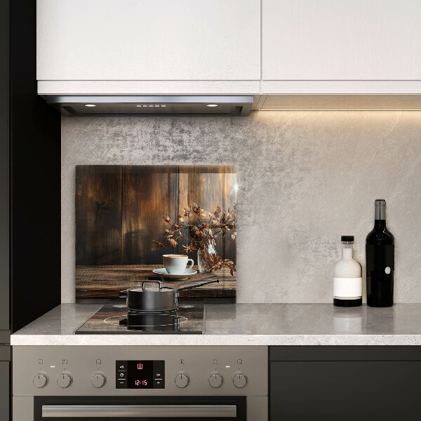 Skleněná deska do kuchyně Šálek kávy a dřevo