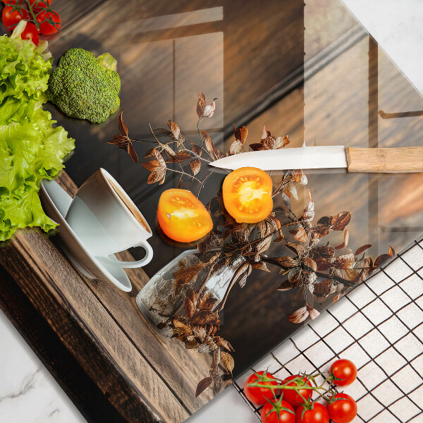 Skleněná deska do kuchyně Šálek kávy a dřevo