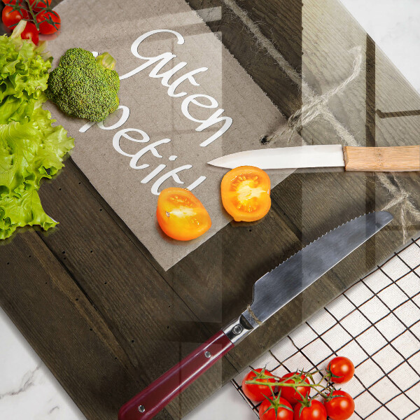 Skleněná krájecí deska Guten apetit nápis na deskách