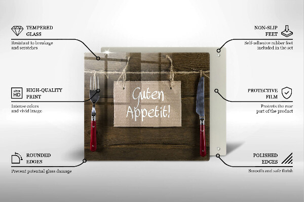 Skleněná krájecí deska Guten apetit nápis na deskách