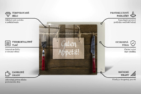 Skleněná krájecí deska Guten apetit nápis na deskách