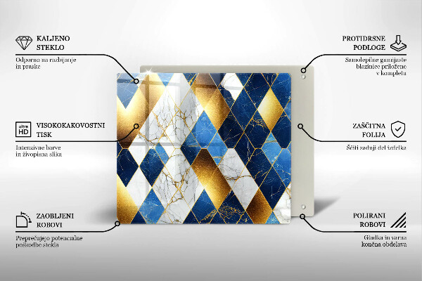 Skleněná deska do kuchyně Zlaté mramorové kosočtverce