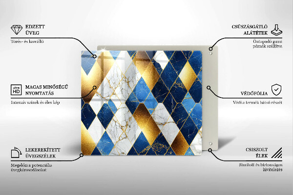 Skleněná deska do kuchyně Zlaté mramorové kosočtverce