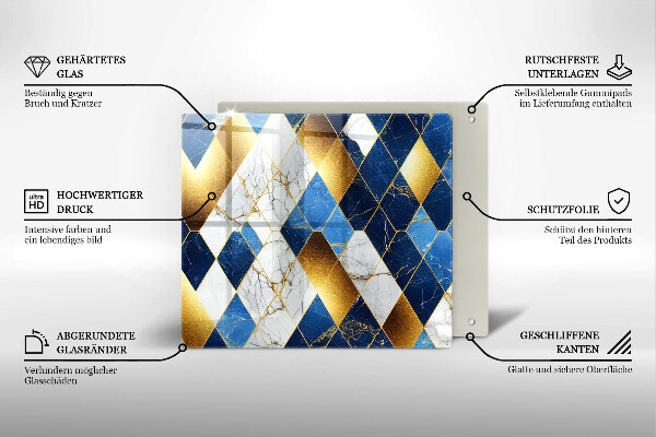 Skleněná deska do kuchyně Zlaté mramorové kosočtverce